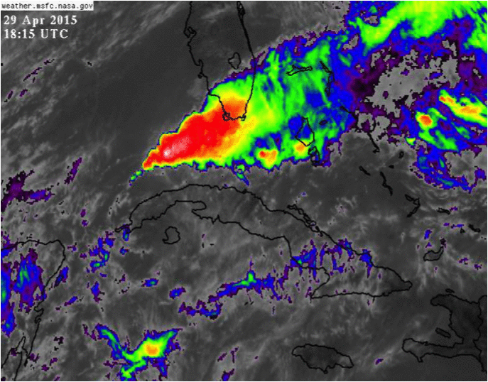 Animación construida a partir de imágenes de satélite que reflejan la formación y el desarrollo de las lluvias intensas que afectaron La Habana el pasado 29 de abril de 2015 (Imágenes cedidas por Armando Caymares)