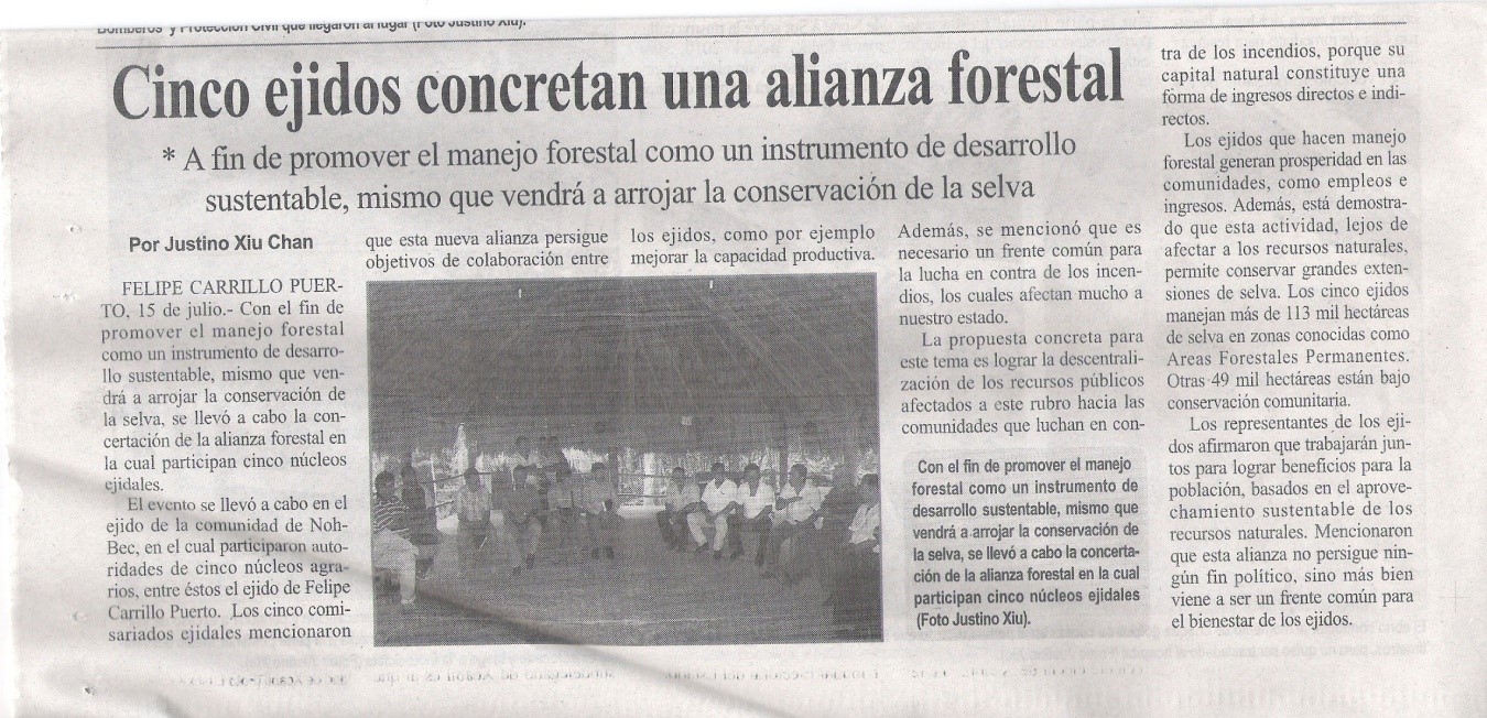Captura de un diario local que refleja la conformación de la Alianza Selva Maya (Foto: Blog oficial de Alianza Selva Maya)